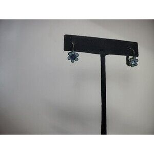 Vintage Earrings Pierced Lever Back Gold Tone Flower Blue Crystal Jewelry